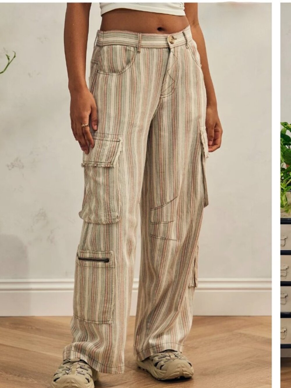 Urban Outfitters Alexandra Striped Linen Cargo Pants